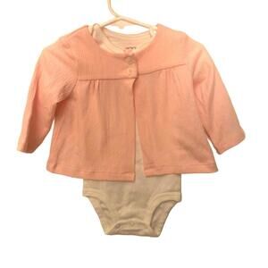 Carter's Bunny Onesie and Pink Long Sleeve Button Cardigan Girl's Size 6 months